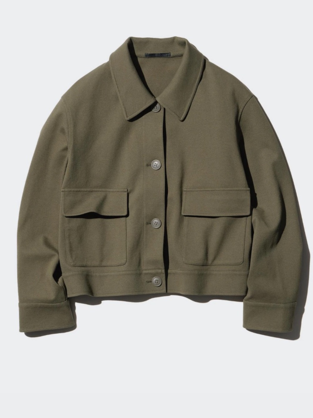 UNIQLO Women Olive Green Jersey Relaxed Cropped Jacket Utility Shacket Coat M